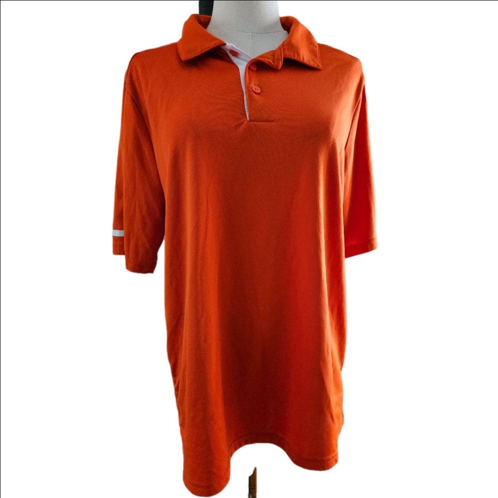 Adidas Men's Orange Mesh Sport Stretch Polo Shirt-Size Medium